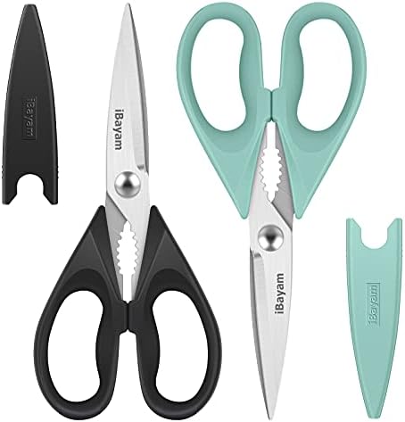 iBayam 2 Pack All Purpose Kitchen Scissors Shears Heavy Duty, Blade Covers