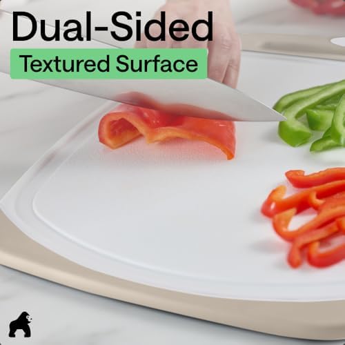 GORILLA GRIP BPA-Free Reversible Kitchen Cutting Board, Set of 3, Almond
