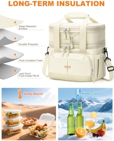 Pritent Lunch Box for Men Women Double Decker Insulated Lunch Bag for men