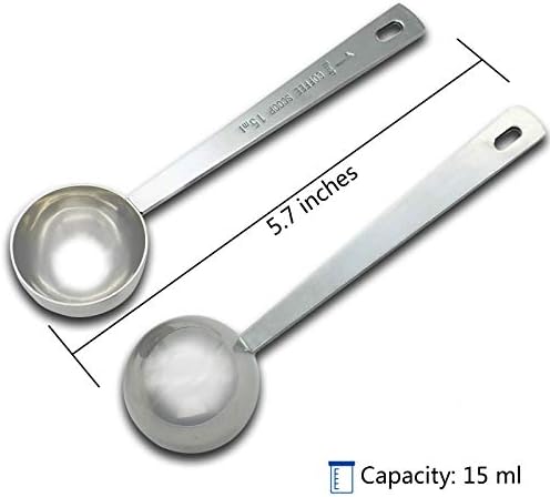 Timoo Coffee Measuring Scoop 1 Tablespoon long handle Stainless Steel spoon for Coffee, Milk Powder, Fruit Powder, Set of 5