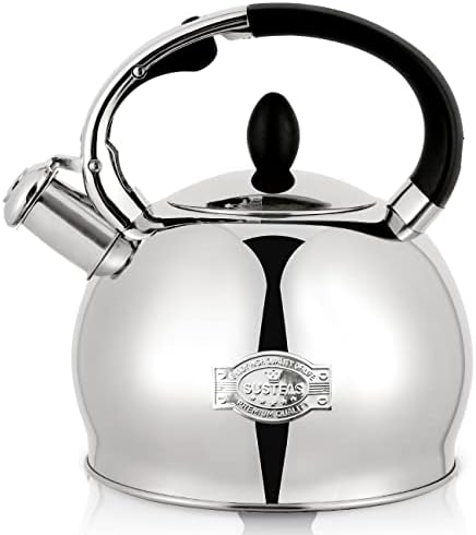 SUSTEAS Whistling Tea Kettle, 2.7QT Food-Grade Steel Teapot, SILVER