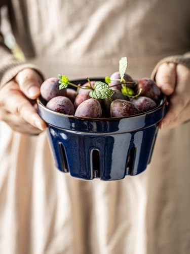 Gomakren Ceramic Berry Basket Set of 2, Fruit Bowl with Holes, Cobalt Blue