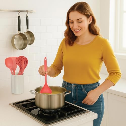 Glad Kitchen Utensils Set, 8pcs - Nonstick Cooking Tools with Utensil Holder - Nylon Spoon, Ladle, Skimmer, Spaghetti Server, and Turner Spatula Set - Dishwasher Safe, Rust