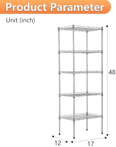BestOffice | 5-Tier Wire Shelf | 17" x 12" x 48" | Chrome