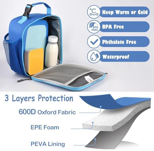 CaCTOUR Lunch Box Kids,Premium Insulated Lunchbox for Girls Boys,Soft Mini Cooler Bag Back to School Thermal Reusable Lunch Bag for Work School Picnic (Blue)