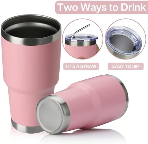 MEWAY 30oz Tumbler Double Wall Vacuum Insulated Travel Mug, Stainless Steel Tumbler with Lid, Durable Powder Coated Insulated Coffee Cup for Cold & Hot Drinks (Pink,1 PACK)