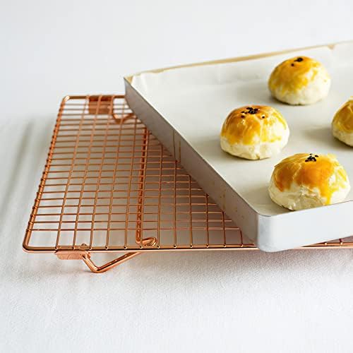 Kingrol 2 Pack Stainless Steel Cooling Racks with Collapsible Folding Legs, Stackable Grid Wire Racks for Cooking and Baking, Copper-Tone
