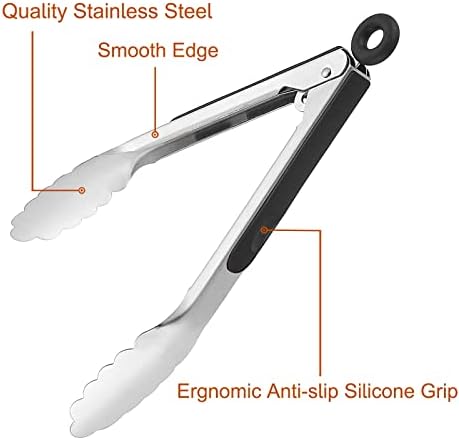 9 Pieces Stainless Steel Kitchen Tongs Grilling Locking Cooking Tongs Non-Slip Metal Food Tongs for Cooking, Salad and BBQ, 7, 9 and 12 Inch
