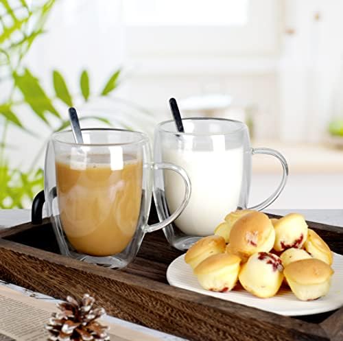 LIBWYS 6 Pack Double Walled Coffee Cups Glasses Mug 12oz Borosilicate Glass