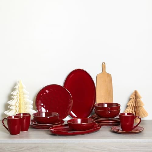 vicrays Ceramic Serving Platter Tray - Extra Large Oval 14.5 Inch Porcelain Dinner Plates Long Serving Dish Set - for Party Restaurant Food Meat Sushi Fish Turkey Platter - Cherry Red