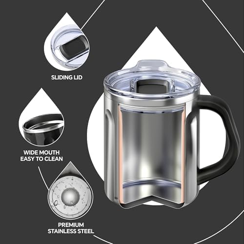 Ideus 16 oz Insulated Coffee Mug with Lid and Handle (Storm Black)