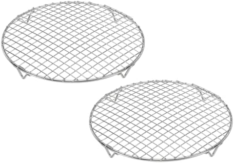 uxcell 2 Pcs Round Cooking Rack 8.9 Inch Dia Stainless Steel Wire Cooling Steamer Rack for Baking Canning Cooking Roasting Cooling Grilling Drying, Silver