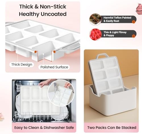 SJ 2 Pack Gray 8-Cavity Mini Silicone Loaf Pans, BPA-Free Reinforced