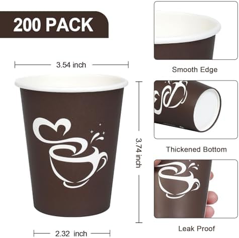 Clawsoff 10 oz 200 count Disposable Coffee Cups Hot Paper Cups Brown