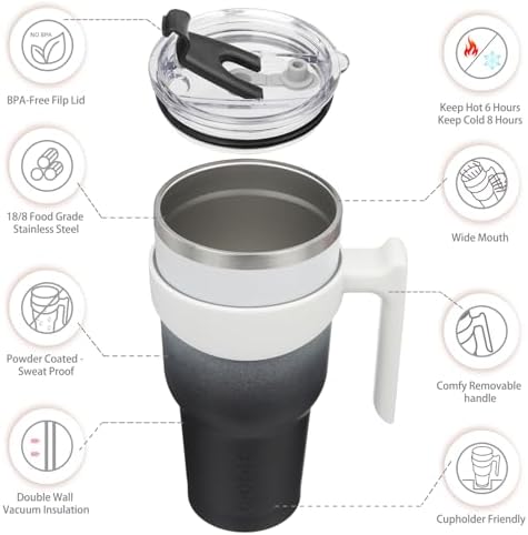 BJPKPK 40 oz Tumbler with Handle & Straw, Insulated Stainless Steel Mug