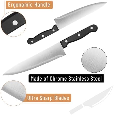 BAMBOO LAND- Kitchen Knife Set, 9 pcs, Stainless Steel Knife Set with Block and Sharpener, Kitchen Knives with Wooden Block