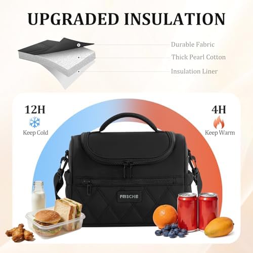 Insulated Lunch Bag Women Men Leakproof With Cup Holder, Black