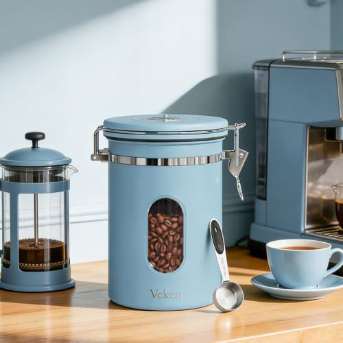Veken Coffee Canister with Window, Airtight Stainless Steel Container, 22OZ