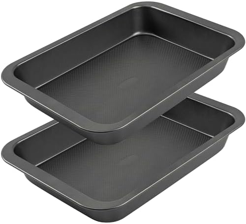 Tiawudi Cake Pan, Nonstick Baking Pan for Cake, Bread, Brownie or Lasagna, Heavy Duty Baking Dish with Diamond Texture Pattern and Wide Grips, Set of 2