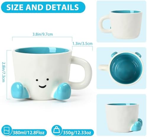 Coffee Mugs,Cute funny Mug For Women, 12.8oz/380ml Unique Ceramic Coffee Tea Cups, Office Mug Gift (blue)