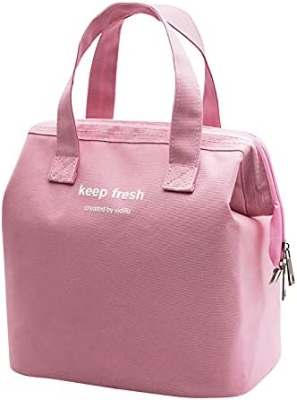 Mziart Insulated Lunch Bag Simple Cute Lunch Box for Women Men, Light Pink