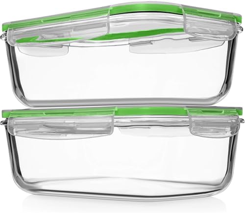 Razab 4 PC 1860ml / 63 Oz / 8 Cups Large Glass Food Storage Containers with Lids - Glass Meal Prep Containers for Roasting & Storing Leftover, Lunch Container with Lids, Microwave & Oven Safe