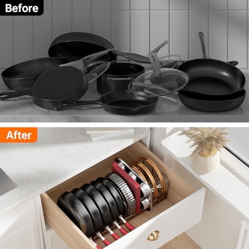 MUDEELA Expandable Pot Pan Lid Organizers inside Cabinet, 12 Divider-Bronze