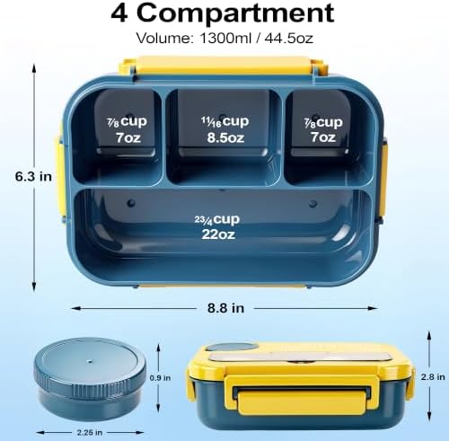 Bento Box Adult Lunch Box, Lunch Containers for Adults 44 Oz,Yellow / Blue