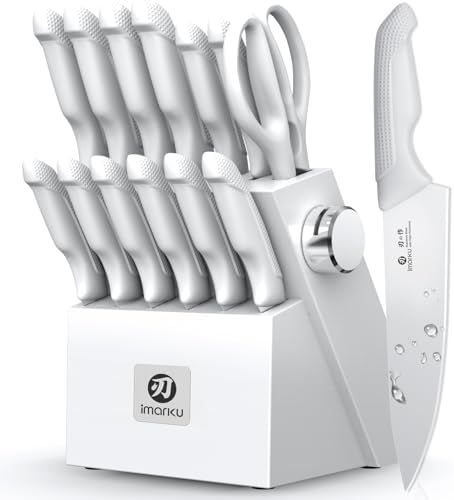 imarku 14 Pcs Japanese Stainless Steel Knives Set for Kitchen Grayish White