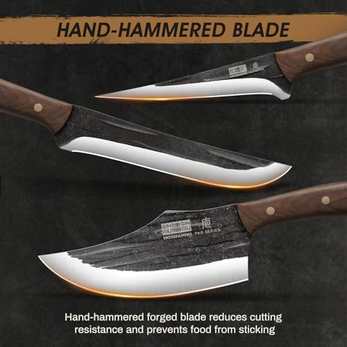 HOSHANHO Butcher Knife Set, Sharp Kitchen Knife Set & Roll Bag Gift for Men