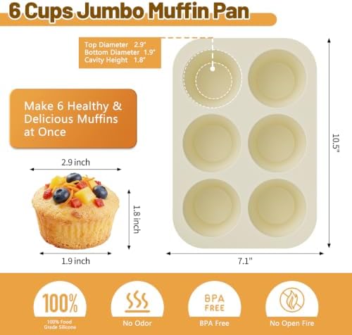 Jumbo Silicone Muffin Pans with Metal Frame- 6 Cup,Perfect for Big Cupcake