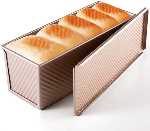 KITESSENSU Pullman Loaf Pan with Lid, 2 lb Dough Capacity, Gold