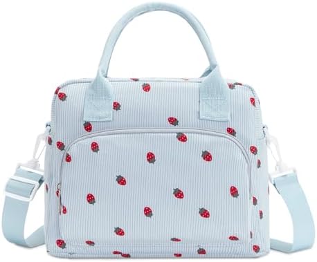 Lunch Bag Women Lunch Box for Women Adult Cute Insulated Lunch Bag Lager Cooler Lunch Tote Bags for Work Picnic (Blue-Strawberry)