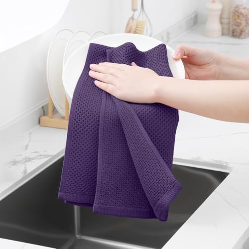 Homaxy 100% Cotton Waffle Weave Kitchen Dish Towels 24-Pack, Eggplant