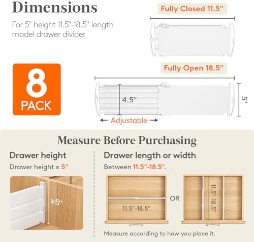 Lifewit 5" Tall Drawer Dividers, Adjustable Deep Drawer Organizer Clothes