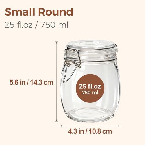 ComSaf Round Glass Jars with Airtight Lids 25 oz 6 Pack Pickling