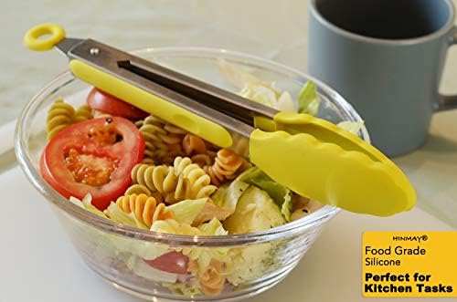 HINMAY Silicone Tipped Tongs 9" Kitchen Cooking Tongs, Set of 3 (Yellow)