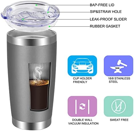 VEGOND 20oz Tumbler with Lid and Straw Stainless Steel Tumbler Cup Vacuum Insulated Double Wall Travel Coffee Mug Powder Coated Coffee Cup, Grey, 1 Pack