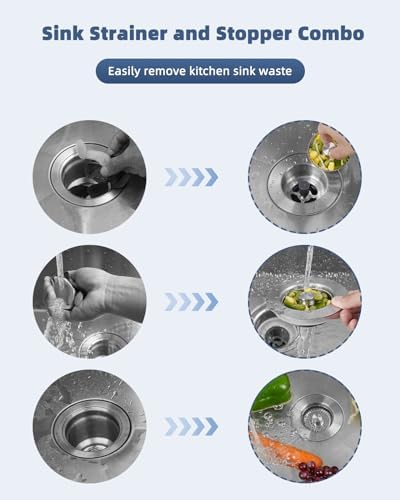 3-in-1 Kitchen Sink Strainer Stopper Combo, Universal Fit, All Metal