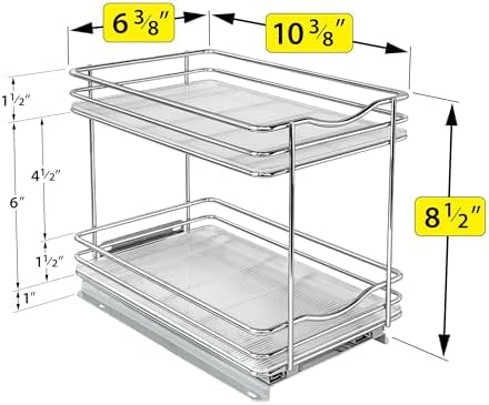 LYNK PROFESSIONAL® Pull Out Spice Organization for Cabinets - 6-3/8 inch Wide – Spice Rack for Inside Cabinets, Slide Out Spice Rack Organizer for cabinet – Pull Out Spice Rack, Sliding 2 Tier Chrome