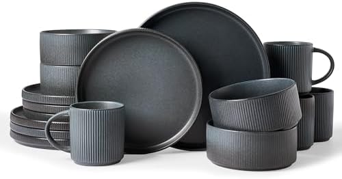 Famiware Star Dinnerware Sets with Mugs, Ceramic Plates and Bowls Set for 4