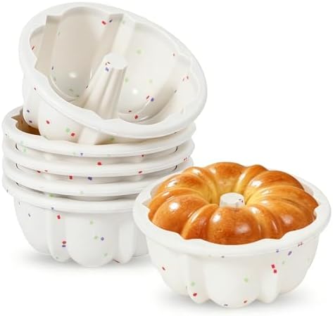 Vinino 4 Inch Silicone Fluted Tube Cake Pan with Reinforced Frame, 6-Pack