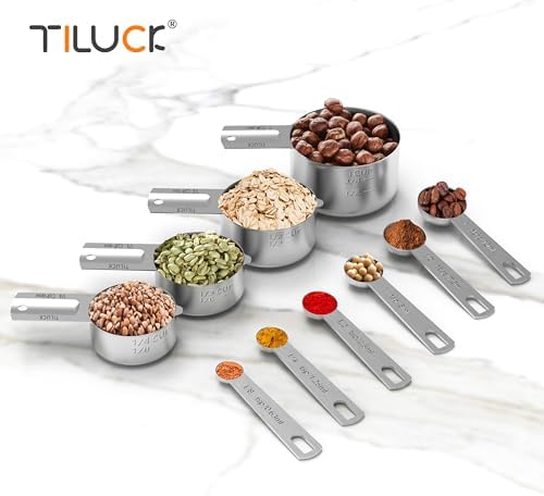 TILUCK Stainless Steel Measuring Cups & Spoons Set, Cups and Spoons