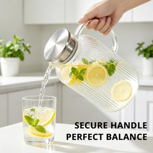 Bivvclaz 2.6 Liter 88 oz Stripes Glass Pitcher with Lid and Handle