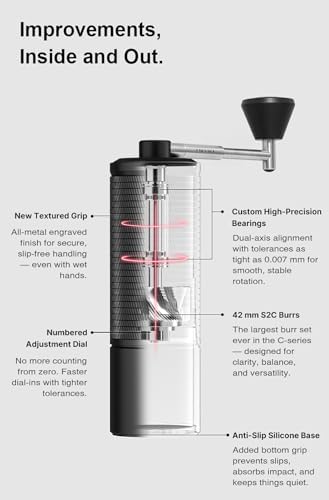 TIMEMORE C5 Pro Manual Coffee Grinder Capacity 30g with CNC Stainless Steel Conical Burr - Internal Adjustable Setting,Double Bearing Positioning (C5 Pro Matte Black)