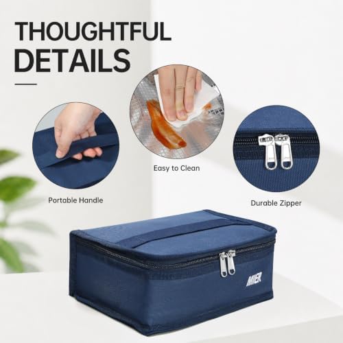 MIER Small Lunch Bag for Kids & Adults Compact Insulated Lunch Box, Navy