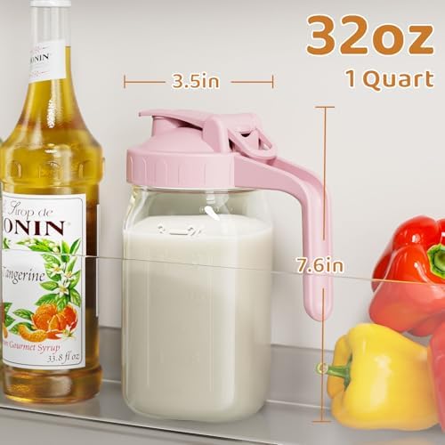 32 oz Breast Milk Pitcher, Glass Mason Jar Pitcher with Lid