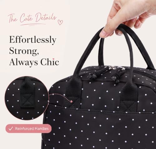 LOVELYWIND Lunch Box for Women, Insulated Lunch Bag, Black Polka Dot Tote