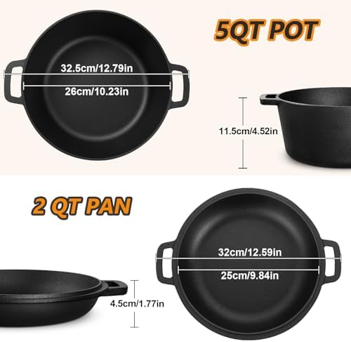 P&P CHEF 2 In 1 Black Dutch Oven Pot with Lid for Bread Baking, 5Qt