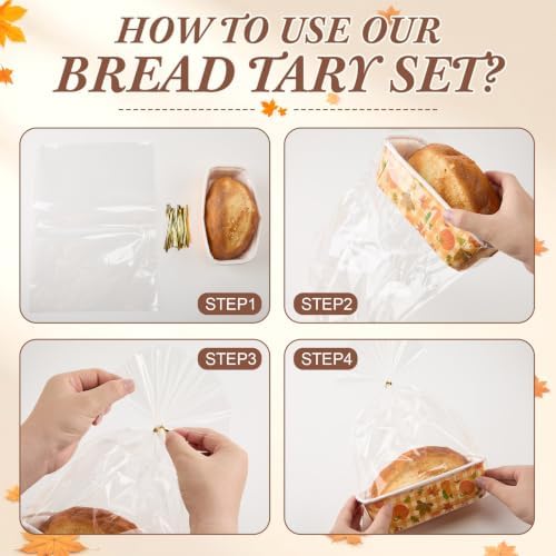 80 Sets Fall Paper Loaf Pan 6.3 x 2.2 x 2.2 Inch Disposable Mini Cake Pan with Clear Plastic Bags and Ties Rectangular Baking Mold for Thanksgiving Autumn Bread Brownies
